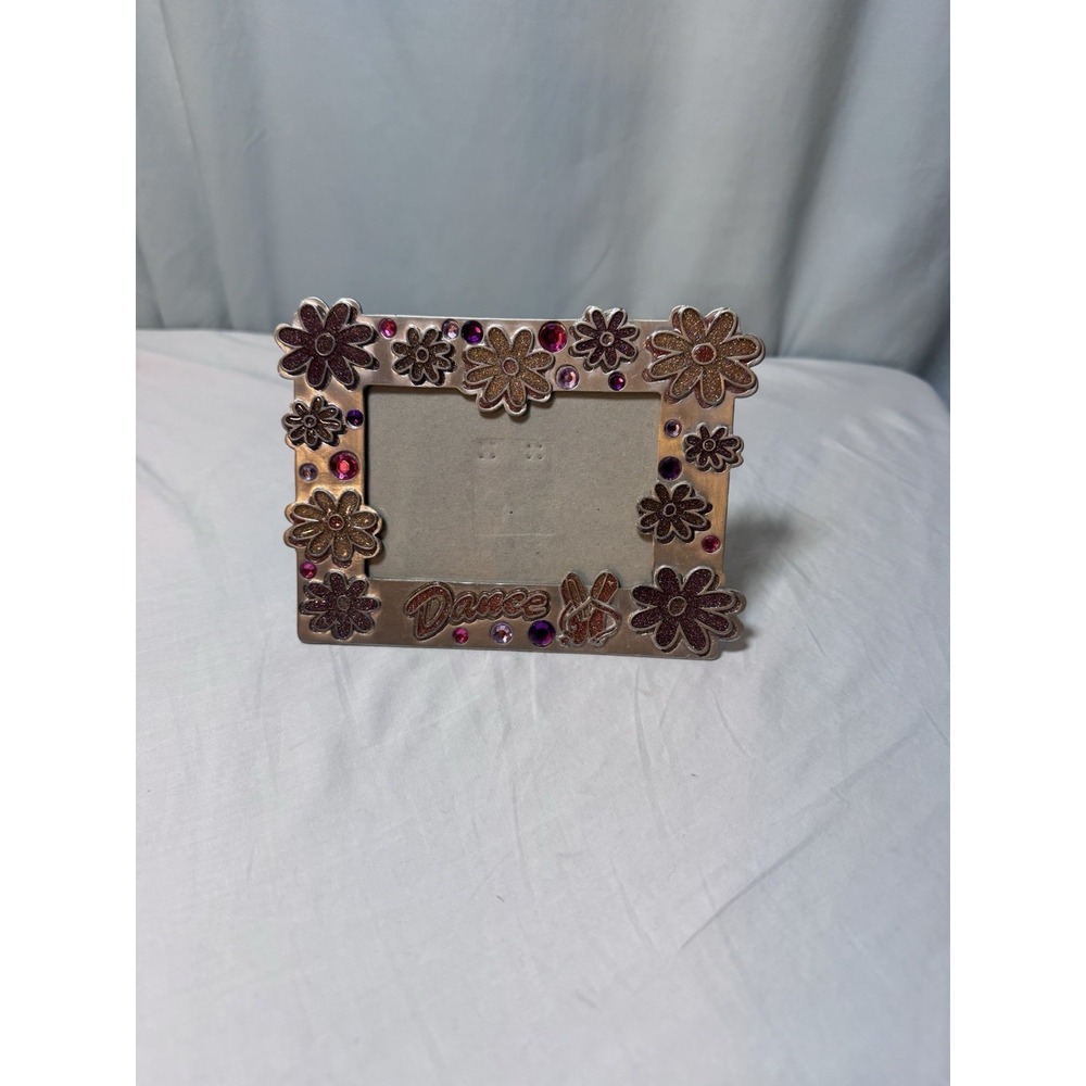 Vtg Y2K Claire's Metal Enamel Picture Frame Girls Flower Gems Pink Purple Dance